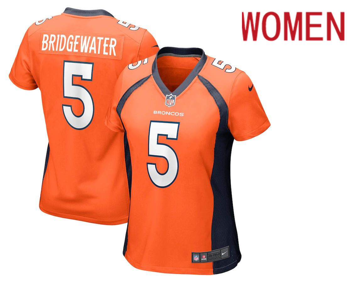 Women Denver Broncos 5 Teddy Bridgewater Orange Nike Game NFL Jersey